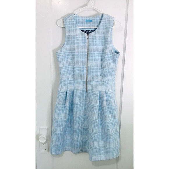 J. McLaughlin Scuba Dress Neoprene Fit and Flare Geo Block Preppy Beach, L - Picture 4 of 15